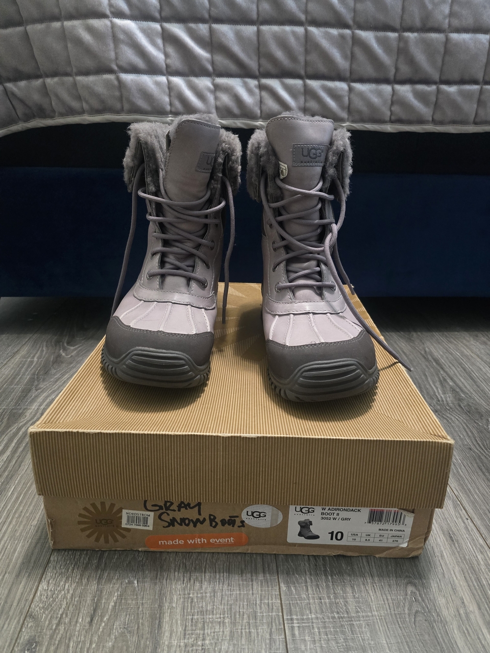 UGG Women's Gray Adirondack Lace-Up Snow Boots